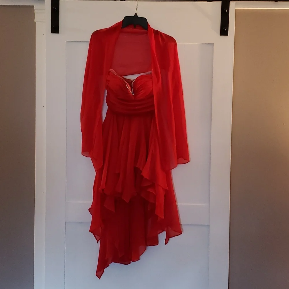 Red Strapless High Low Formal Dress - Picture 2 of 4